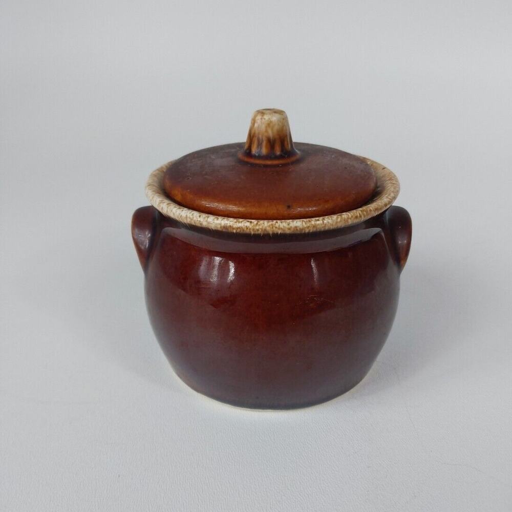Vintage Hull‎ USA Oven Proof Pottery Brown Drip Glaze Sugar Bowl + Lid